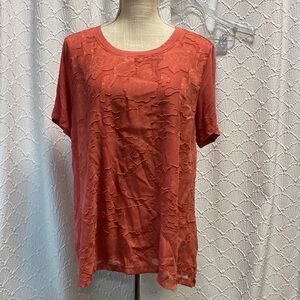 RXB size‎ large Women's Short Sleeve Textured floral lined Tee - spiced Coral
